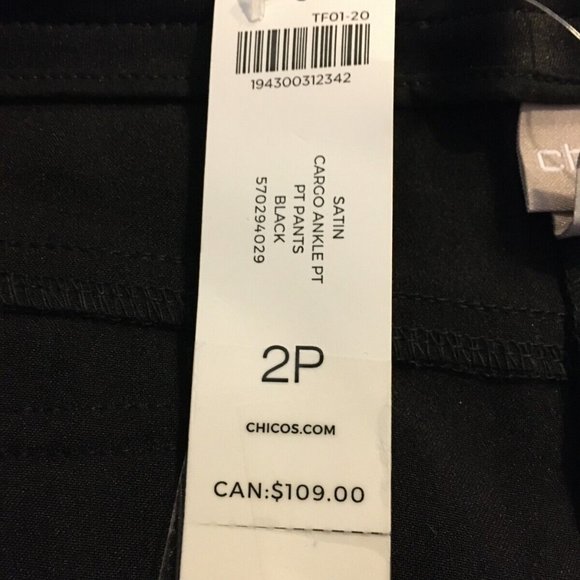 Chico's Petite Black Satin Cargo Ankle Pants Size 2P (US 12P) New w/tags $99 - Picture 10 of 10